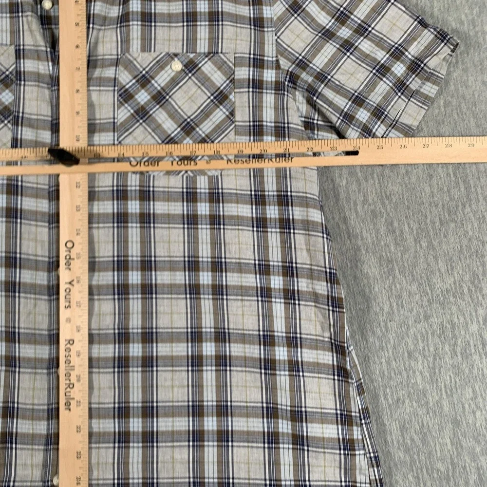 Banana Republic Shirt Mens XL Gray Plaid Camden Fit Short‎ Sleeve Button Front